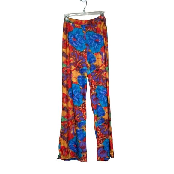 PrettyLittleThings Blue Red Abstract Print Jersey Wide Leg Pull On Pants size 4 - Picture 7 of 10